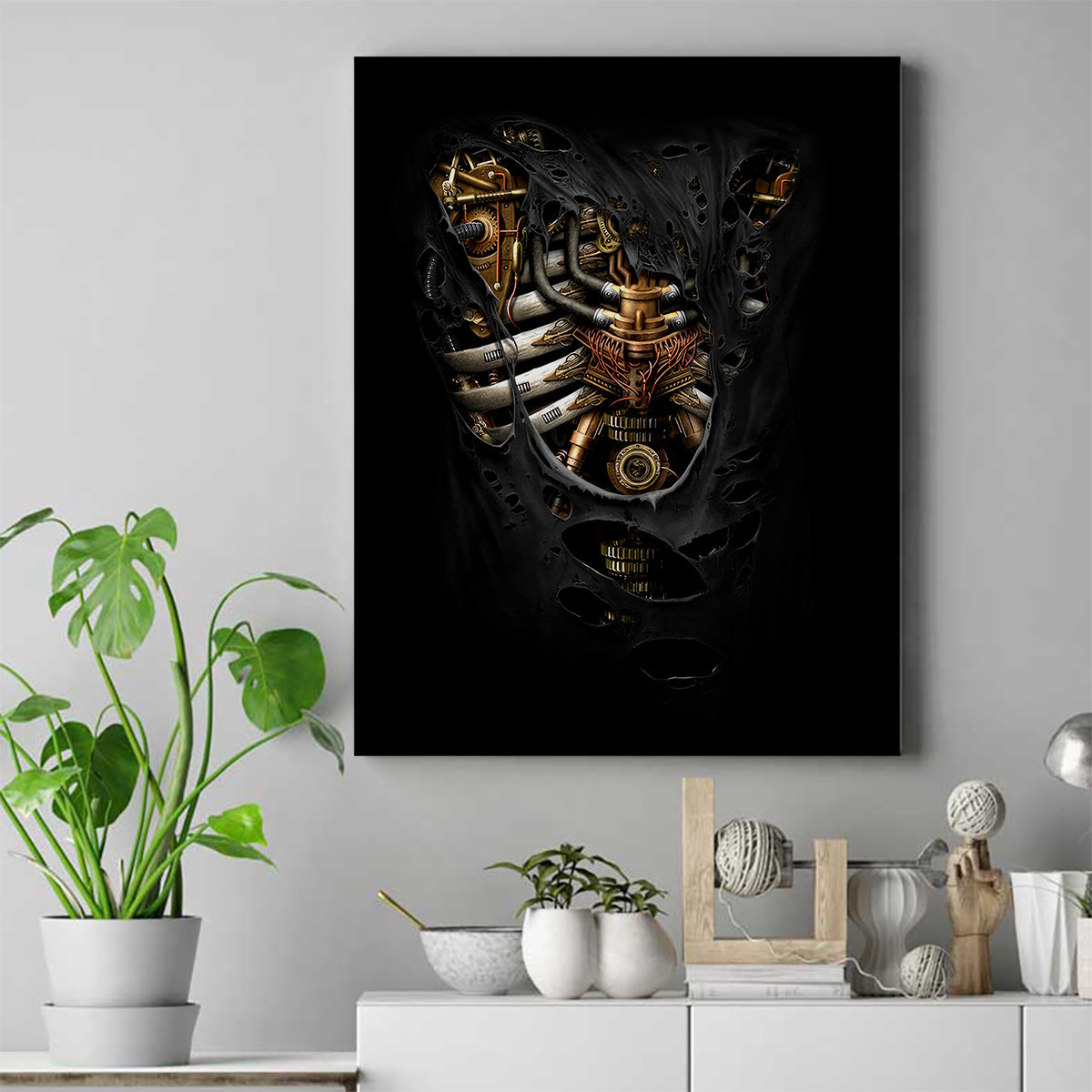 Skull Canvas Wall Art Skeleton Steampunk Heart Inside - Wonder Print Shop