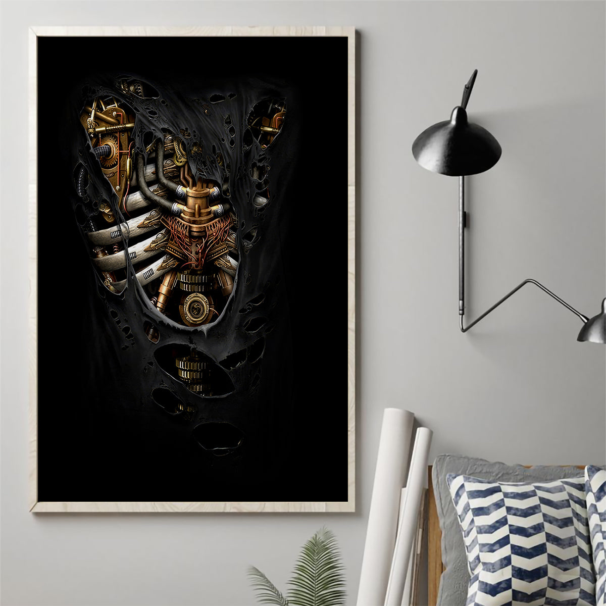 Skull Canvas Wall Art Skeleton Steampunk Heart Inside - Wonder Print Shop