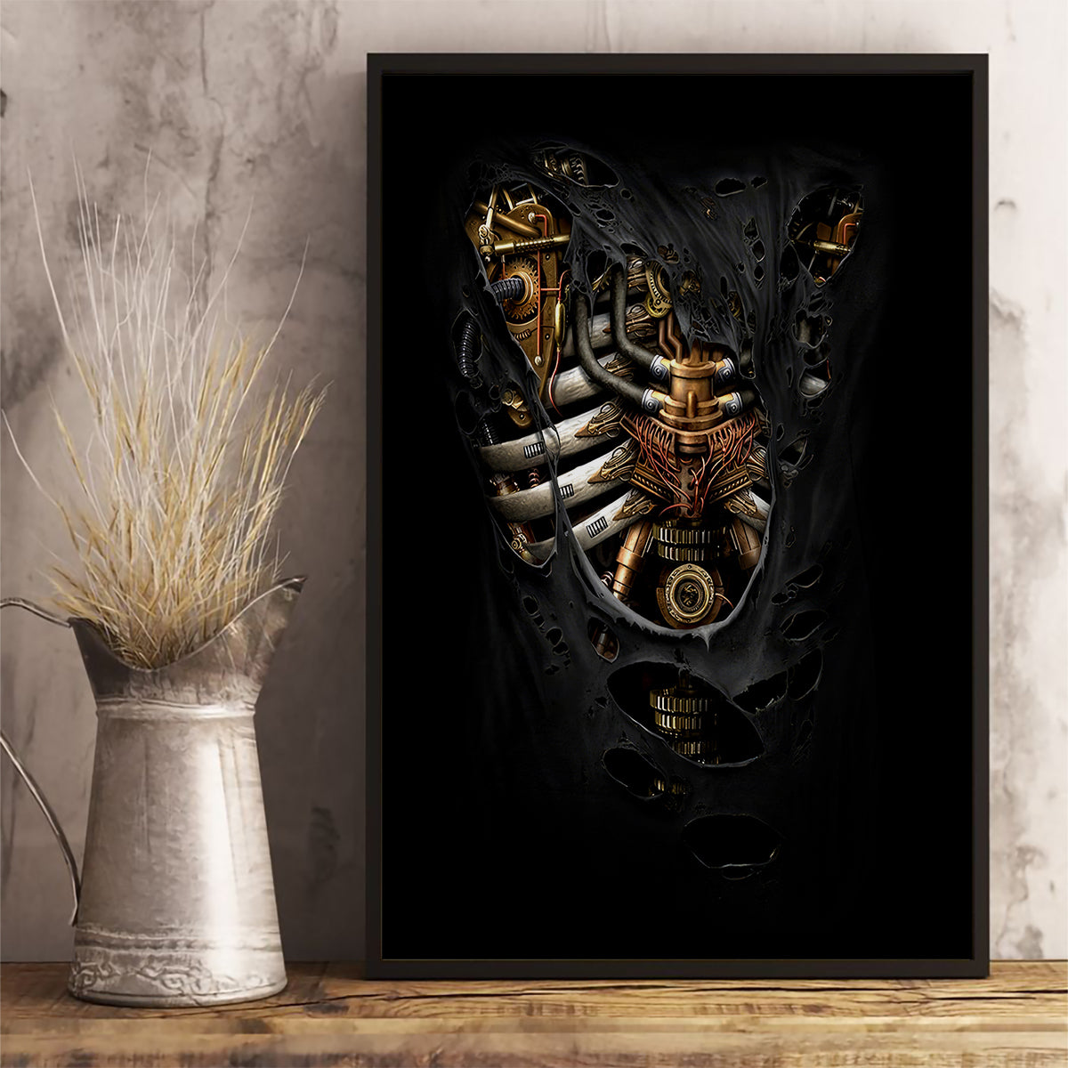 Skull Canvas Wall Art Skeleton Steampunk Heart Inside - Wonder Print Shop
