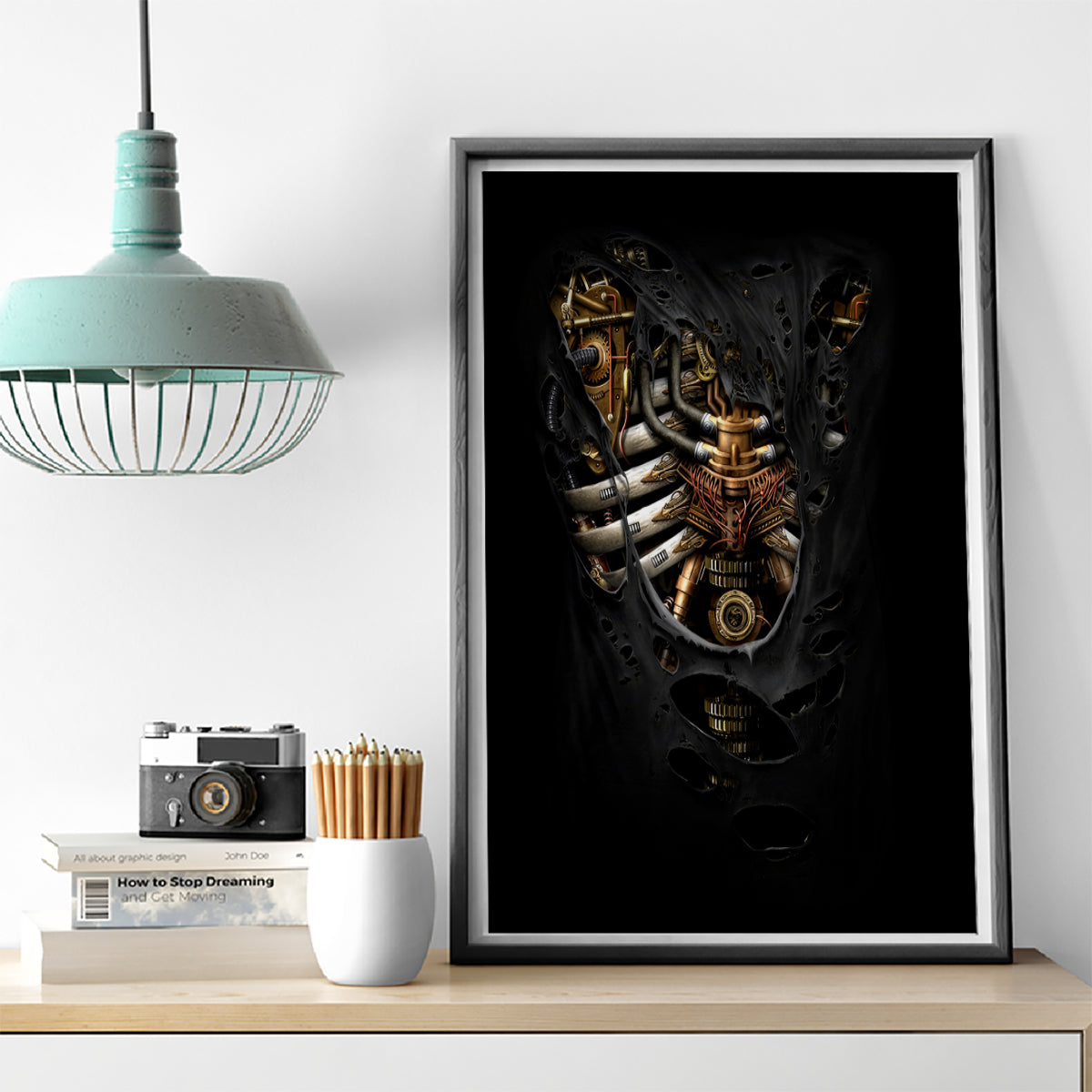 Skull Canvas Wall Art Skeleton Steampunk Heart Inside - Wonder Print Shop