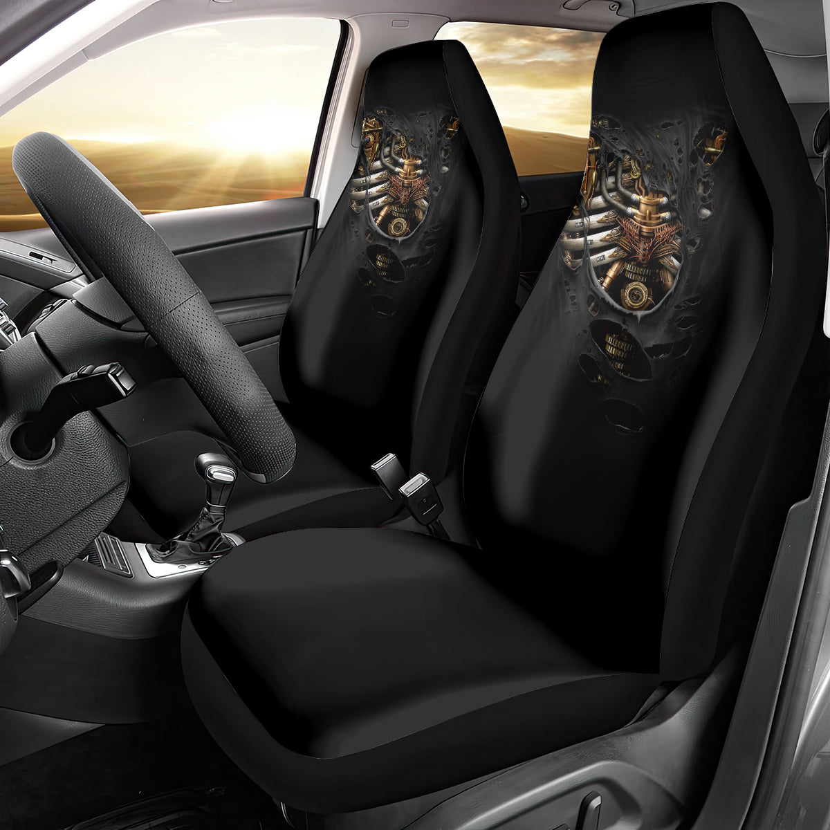 Skull Car Seat Cover Skeleton Steampunk Heart Inside - Wonder Print Shop
