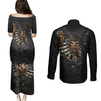 Skull Couples Matching Puletasi Dress and Long Sleeve Button Shirts Skeleton Steampunk Heart Inside - Wonder Print Shop