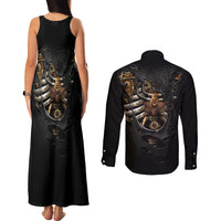 Skull Couples Matching Tank Maxi Dress and Long Sleeve Button Shirts Skeleton Steampunk Heart Inside - Wonder Print Shop