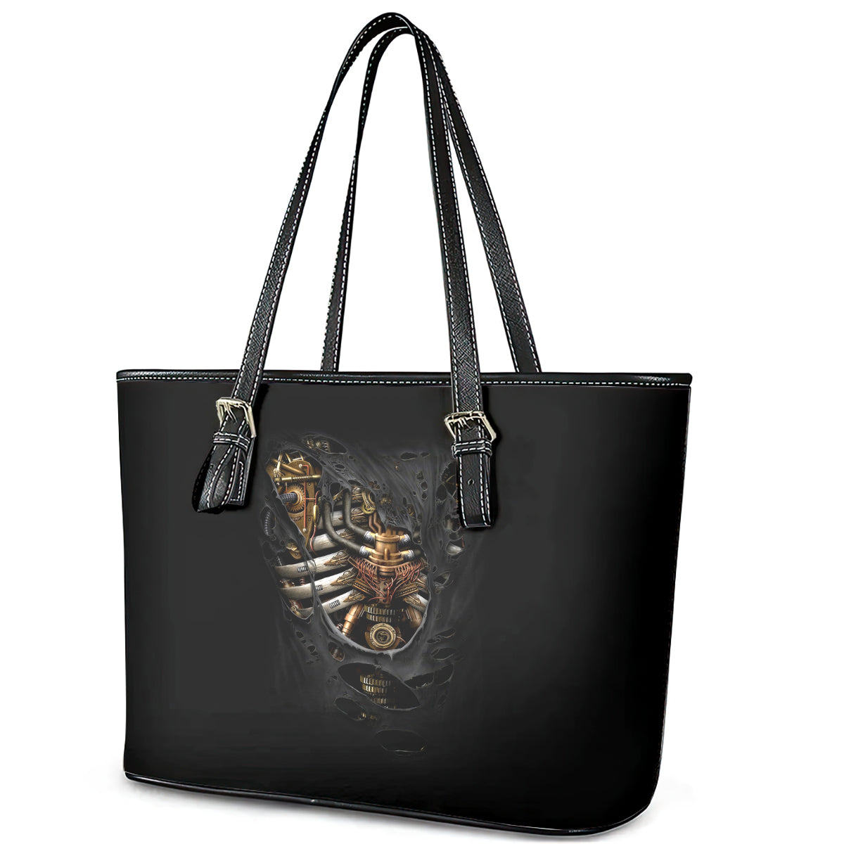 Skull Leather Tote Bag Skeleton Steampunk Heart Inside - Wonder Print Shop