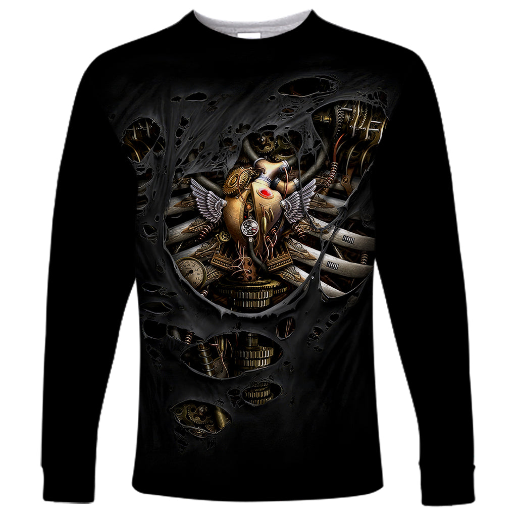 Skull Long Sleeve Shirt Skeleton Steampunk Heart Inside - Wonder Print Shop