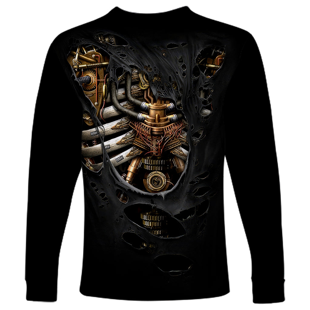 Skull Long Sleeve Shirt Skeleton Steampunk Heart Inside - Wonder Print Shop