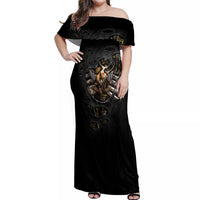 Skull Off Shoulder Maxi Dress Skeleton Steampunk Heart Inside - Wonder Print Shop