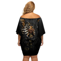 Skull Off Shoulder Short Dress Skeleton Steampunk Heart Inside - Wonder Print Shop