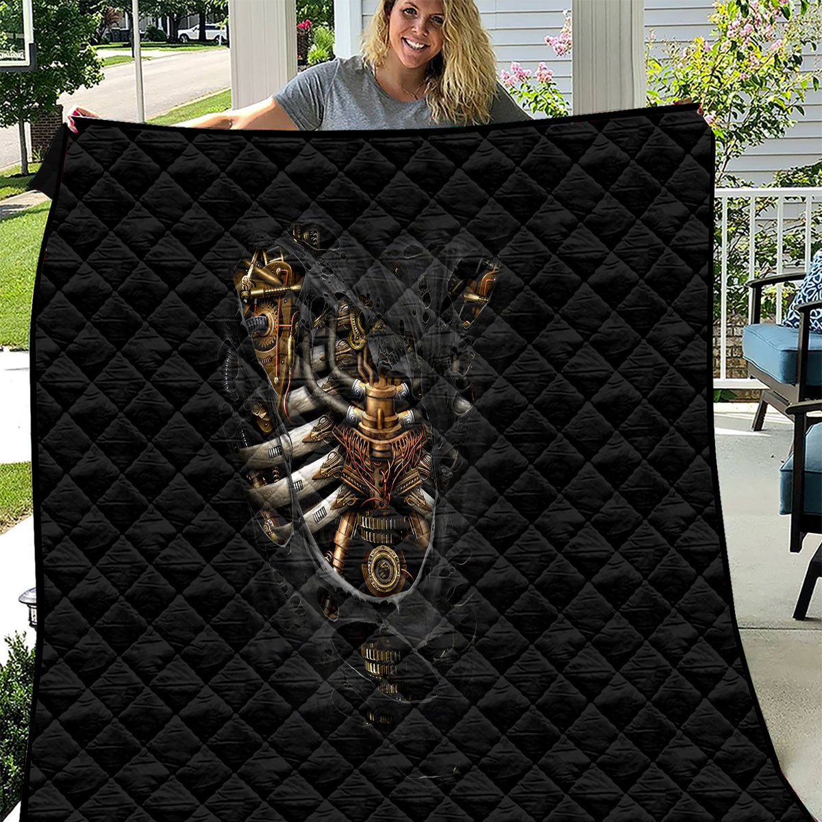 Skull Quilt Skeleton Steampunk Heart Inside - Wonder Print Shop