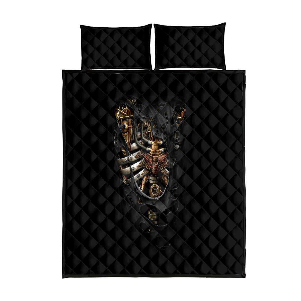 Skull Quilt Bed Set Skeleton Steampunk Heart Inside - Wonder Print Shop