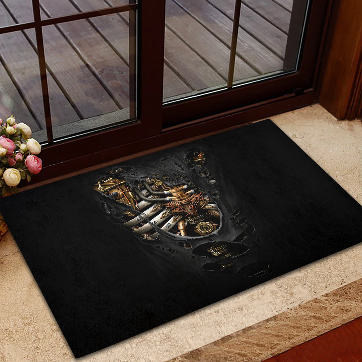 Skull Rubber Doormat Skeleton Steampunk Heart Inside - Wonder Print Shop