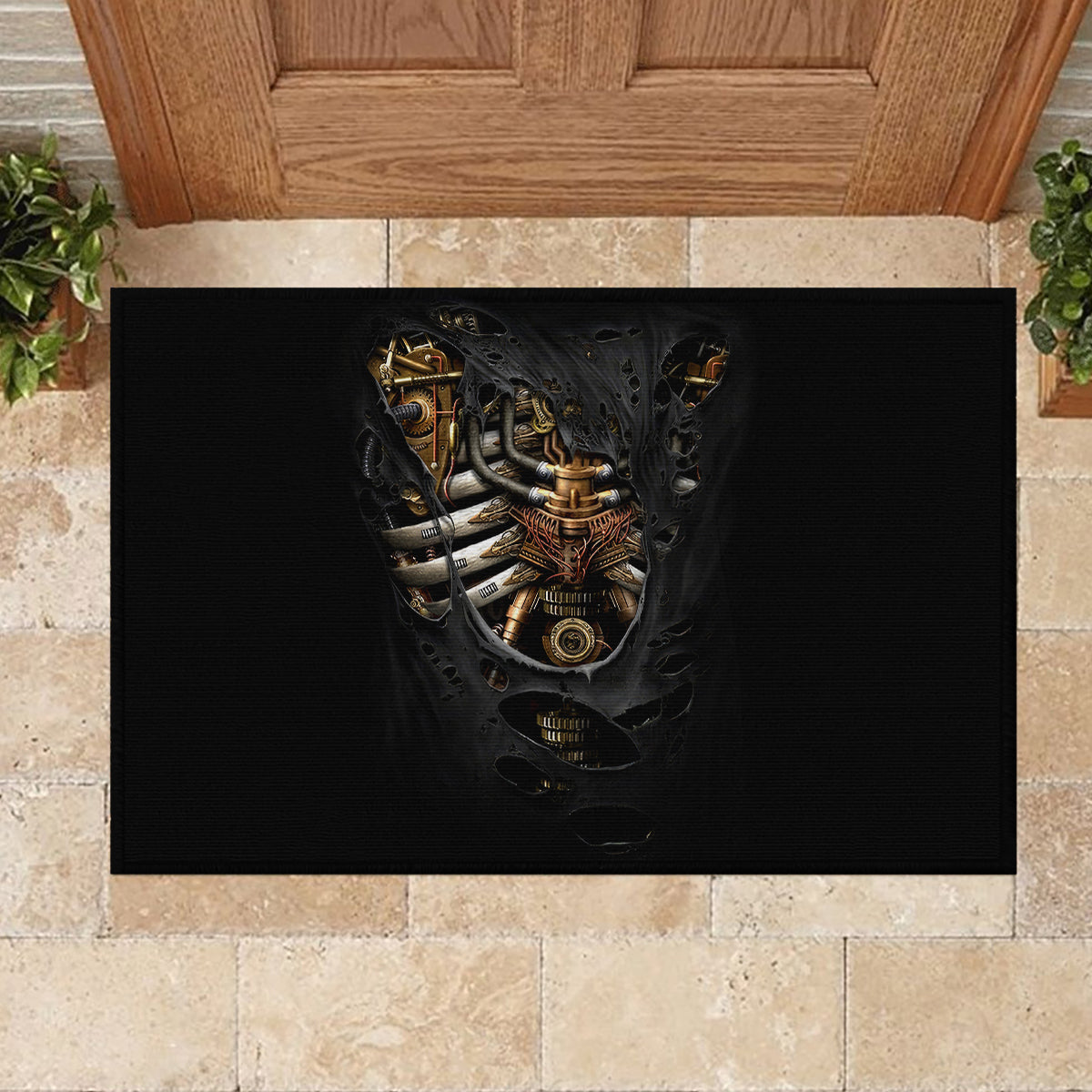 Skull Rubber Doormat Skeleton Steampunk Heart Inside - Wonder Print Shop