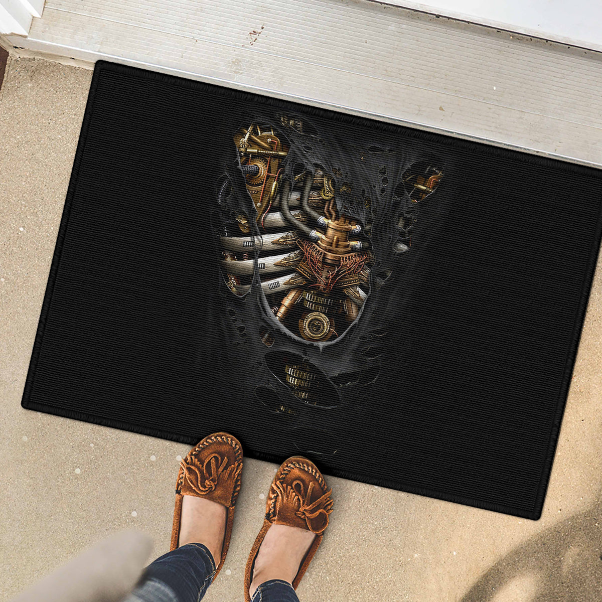 Skull Rubber Doormat Skeleton Steampunk Heart Inside - Wonder Print Shop