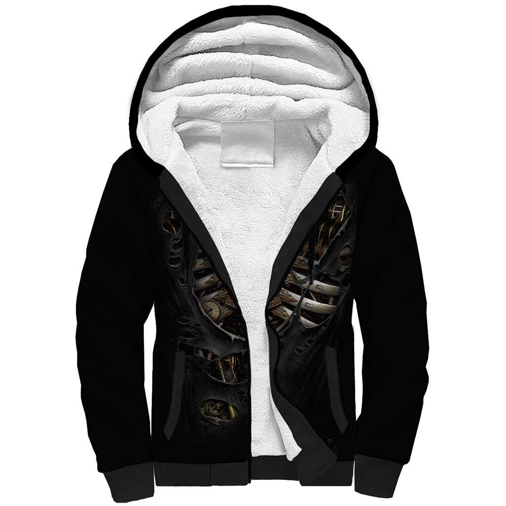 Skull Sherpa Hoodie Skeleton Steampunk Heart Inside - Wonder Print Shop