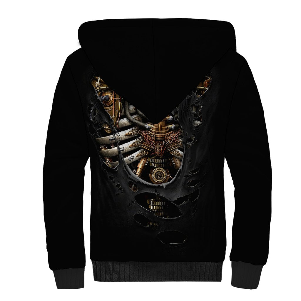 Skull Sherpa Hoodie Skeleton Steampunk Heart Inside - Wonder Print Shop