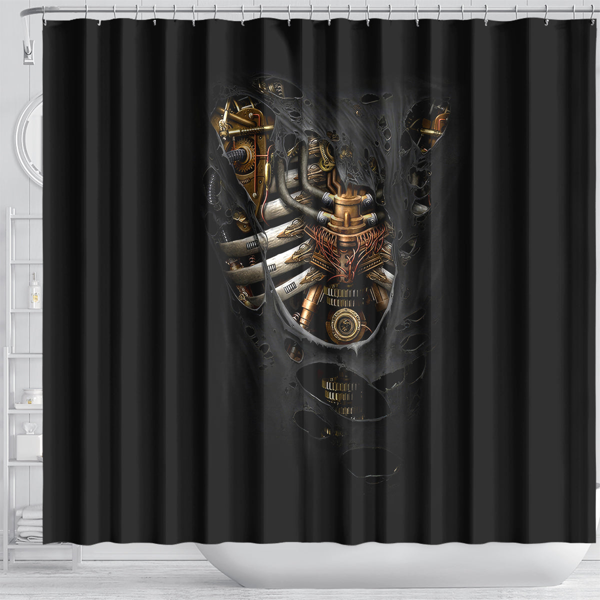 skull-shower-curtain-skeleton-steampunk-heart-inside