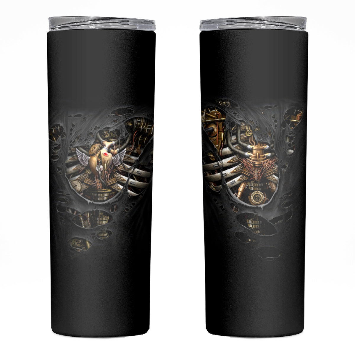 Skull Skinny Tumbler Skeleton Steampunk Heart Inside - Wonder Print Shop