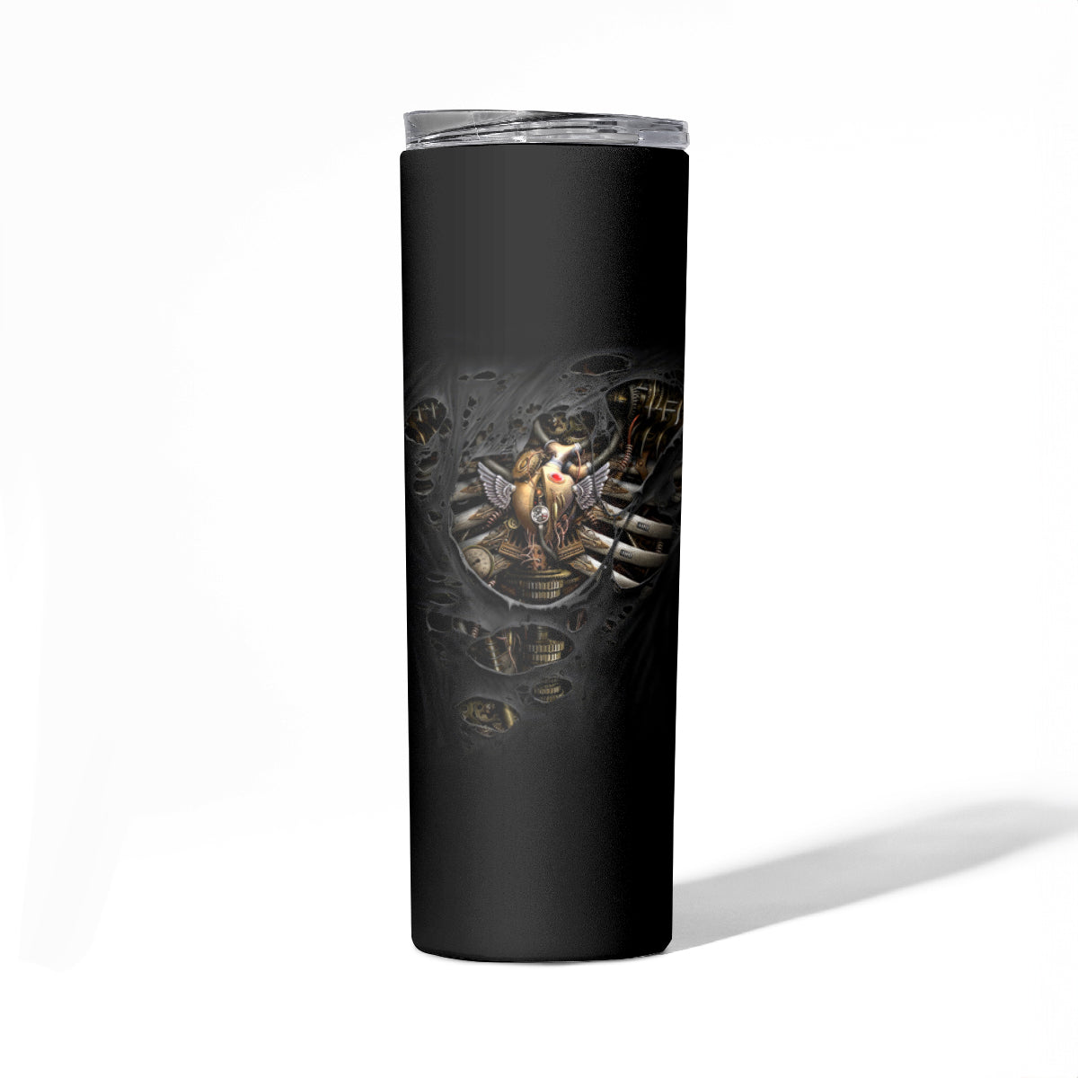 Skull Skinny Tumbler Skeleton Steampunk Heart Inside - Wonder Print Shop