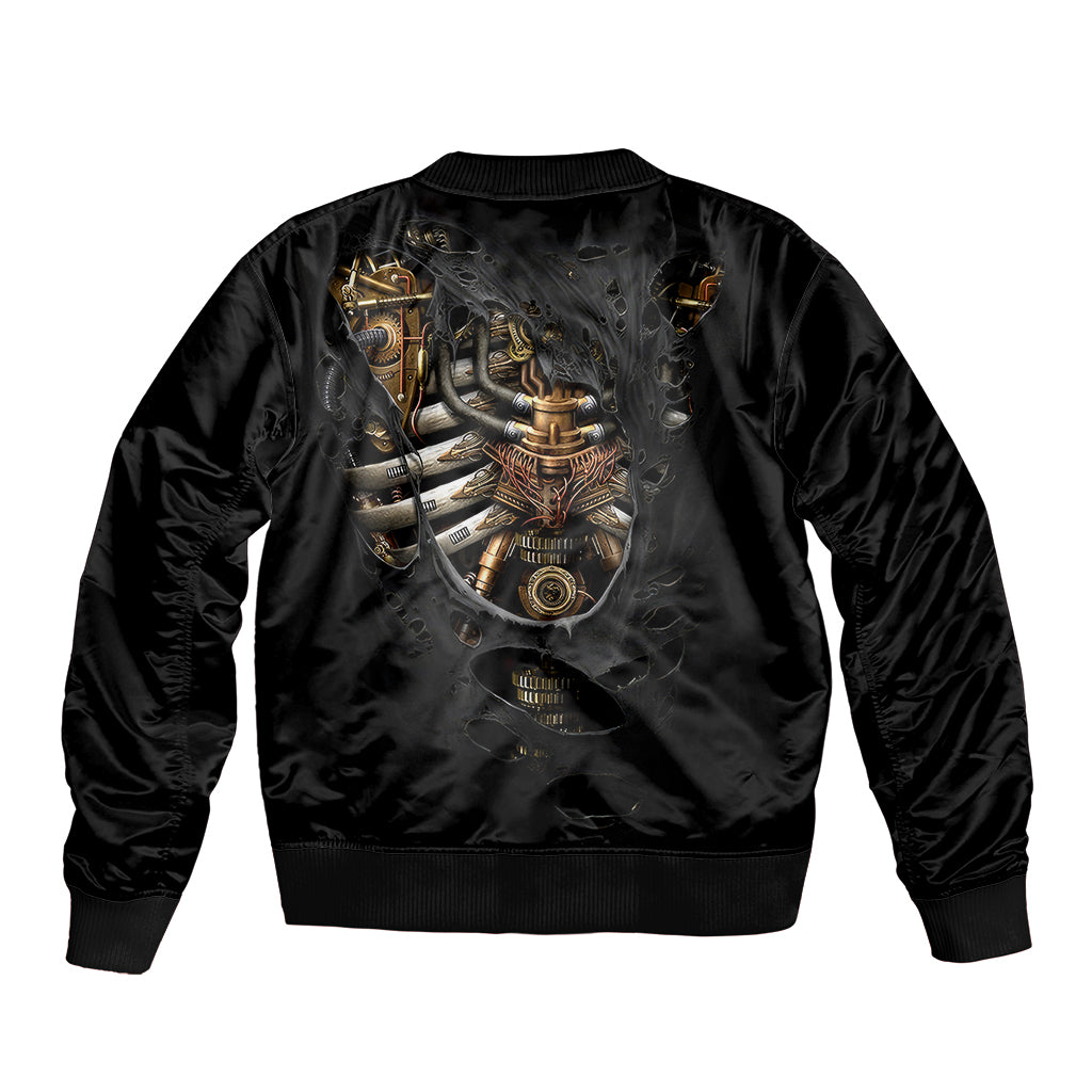 Skull Sleeve Zip Bomber Jacket Skeleton Steampunk Heart Inside - Wonder Print Shop