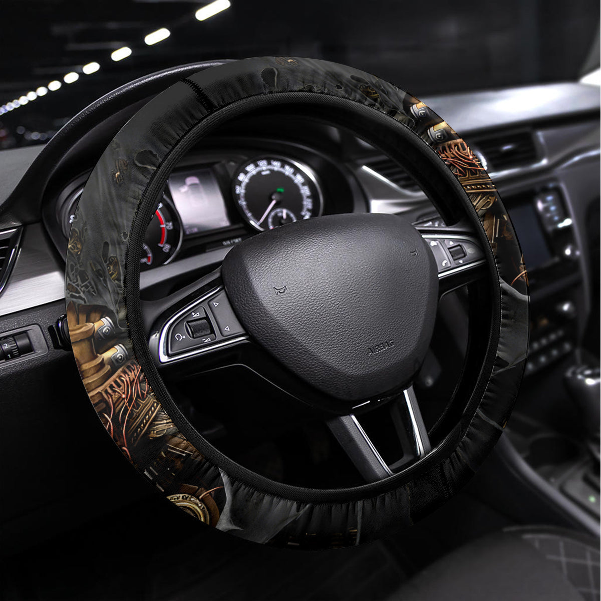 Skull Steering Wheel Cover Skeleton Steampunk Heart Inside - Wonder Print Shop