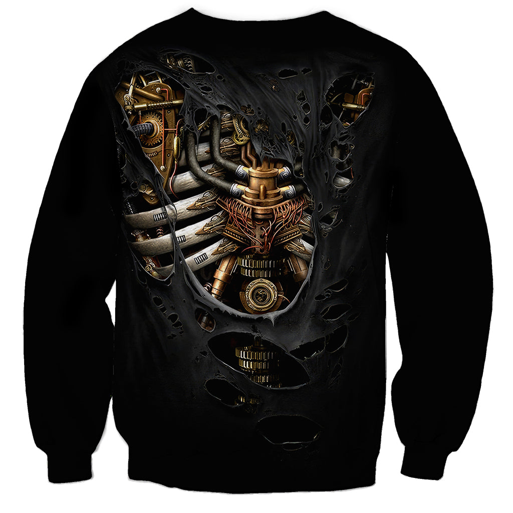 Skull Sweatshirt Skeleton Steampunk Heart Inside - Wonder Print Shop