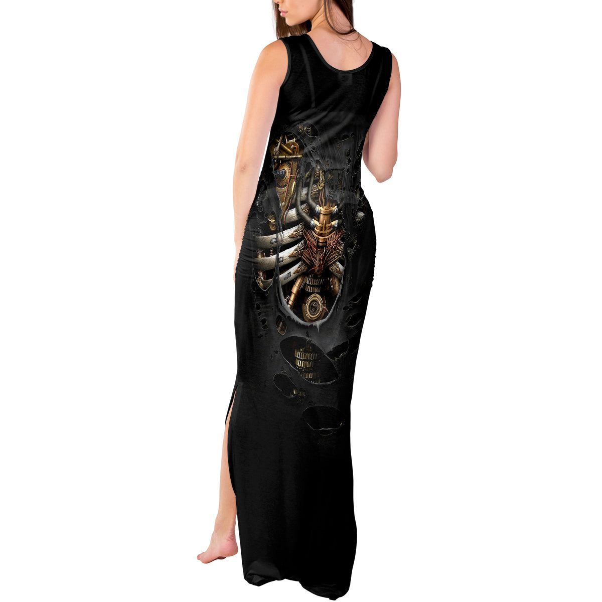 Skull Tank Maxi Dress Skeleton Steampunk Heart Inside - Wonder Print Shop