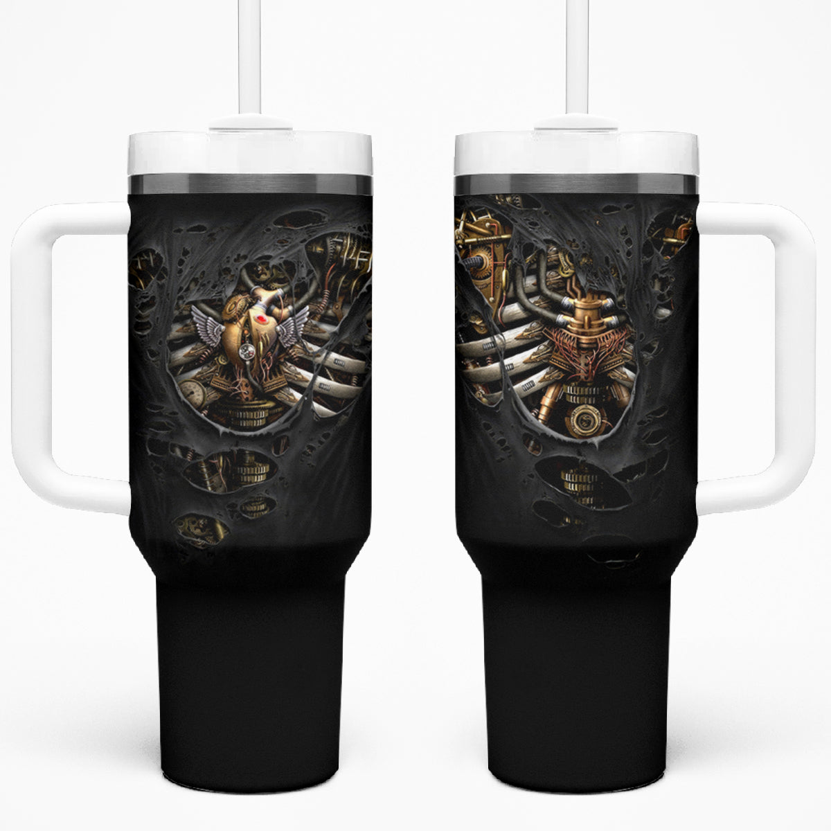 Skull Tumbler With Handle Skeleton Steampunk Heart Inside - Wonder Print Shop