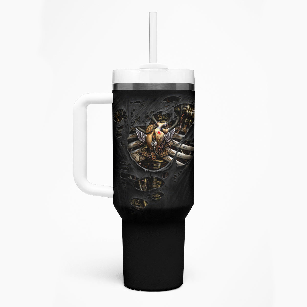 Skull Tumbler With Handle Skeleton Steampunk Heart Inside - Wonder Print Shop