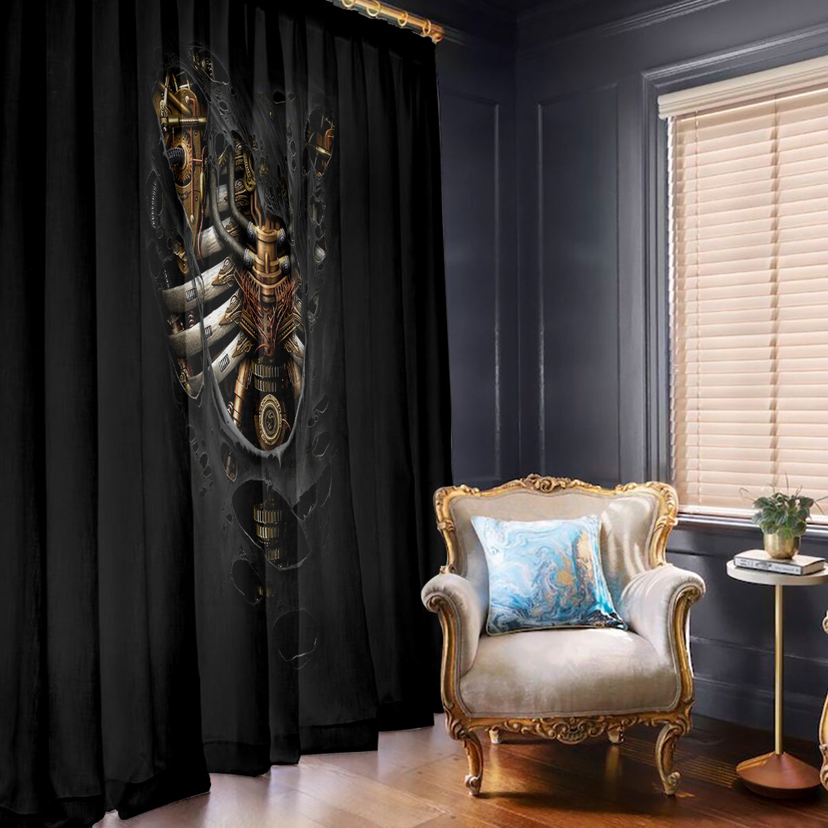 Skull Window Curtain Skeleton Steampunk Heart Inside - Wonder Print Shop