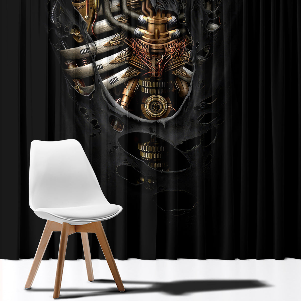 Skull Window Curtain Skeleton Steampunk Heart Inside - Wonder Print Shop