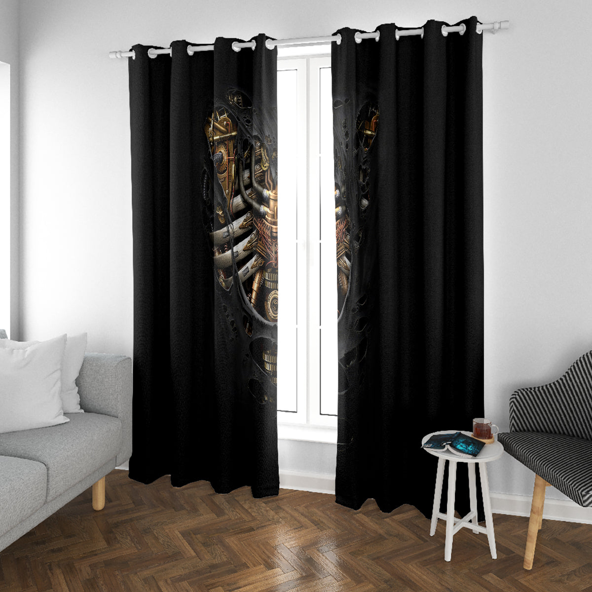 Skull Window Curtain Skeleton Steampunk Heart Inside - Wonder Print Shop