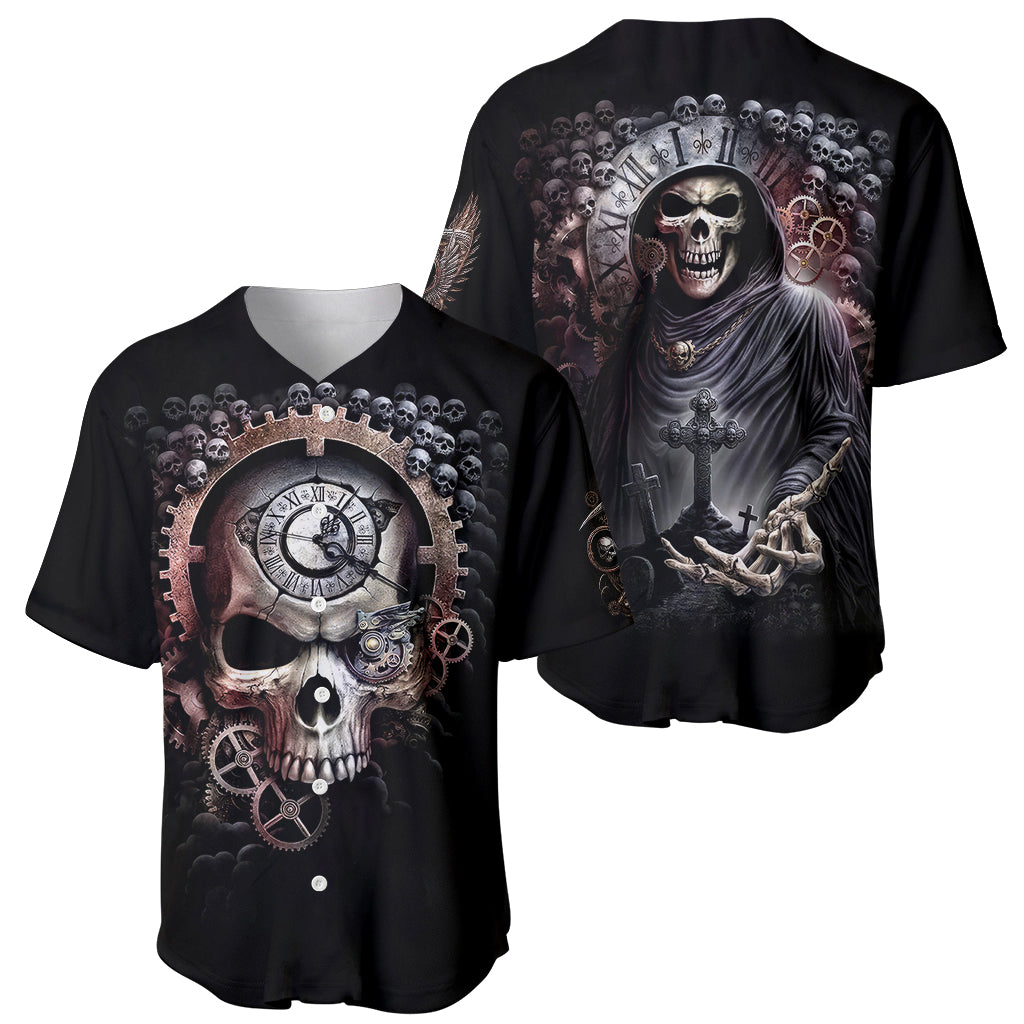 Skull Baseball Jersey Skull Grim Time Reaper - Wonder Print Shop
