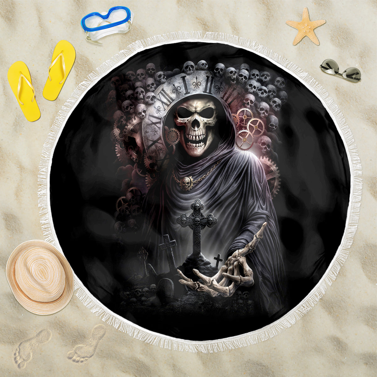 Skull Beach Blanket Skull Grim Time Reaper - Wonder Print Shop