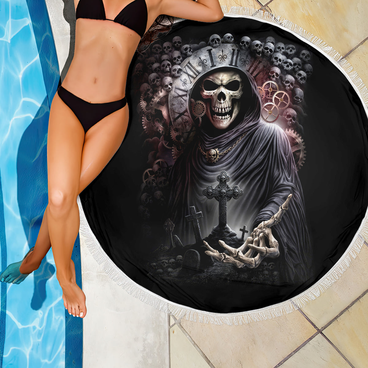 Skull Beach Blanket Skull Grim Time Reaper - Wonder Print Shop
