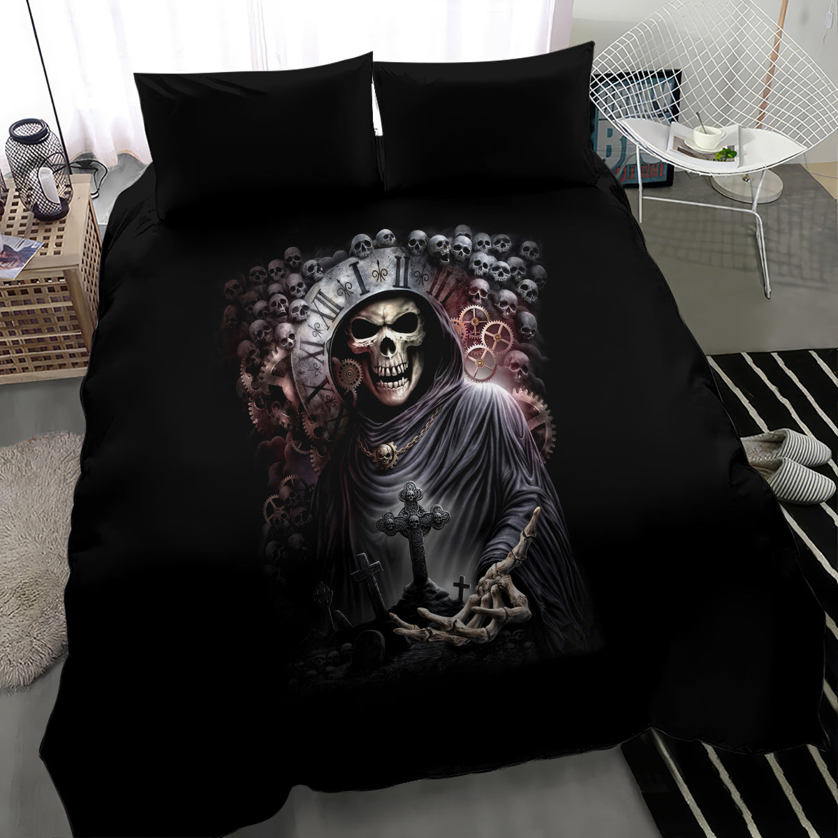 Skull Bedding Set Skull Grim Time Reaper - Wonder Print Shop