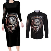 Skull Couples Matching Long Sleeve Bodycon Dress and Long Sleeve Button Shirts Skull Grim Time Reaper - Wonder Print Shop