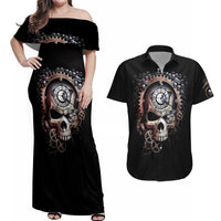 Skull Couples Matching Off Shoulder Maxi Dress and Hawaiian Shirt Skull Grim Time Reaper - Wonder Print Shop