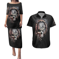 Skull Couples Matching Puletasi Dress and Hawaiian Shirt Skull Grim Time Reaper - Wonder Print Shop