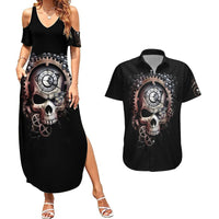 Skull Couples Matching Summer Maxi Dress and Hawaiian Shirt Skull Grim Time Reaper - Wonder Print Shop