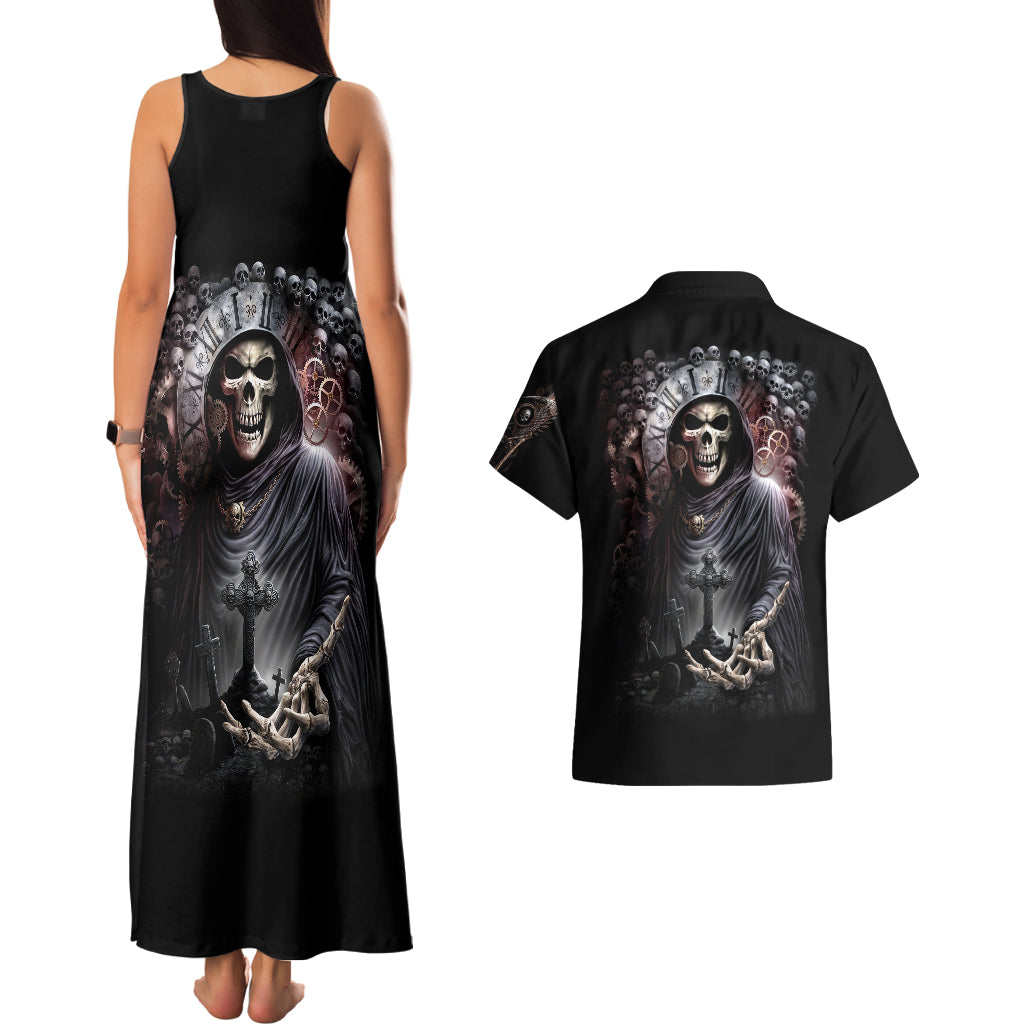 Skull Couples Matching Tank Maxi Dress And Hawaiian Shirt Skull Grim Time Reaper - Wonder Print Shop