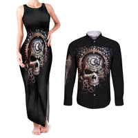 Skull Couples Matching Tank Maxi Dress and Long Sleeve Button Shirts Skull Grim Time Reaper - Wonder Print Shop