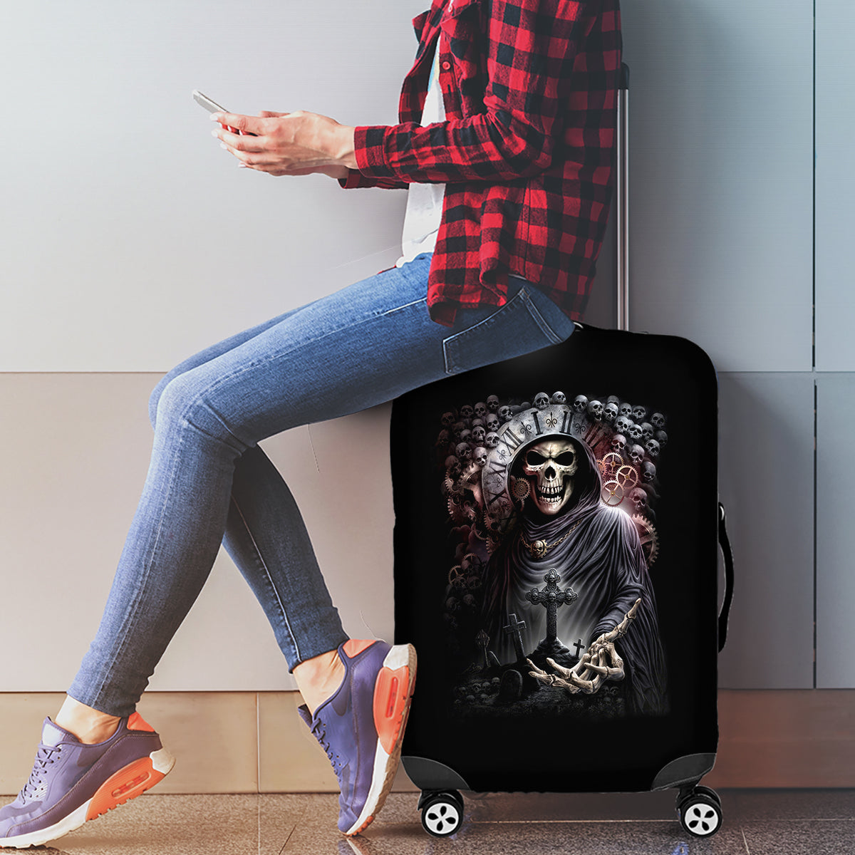 Skull Luggage Cover Skull Grim Time Reaper - Wonder Print Shop