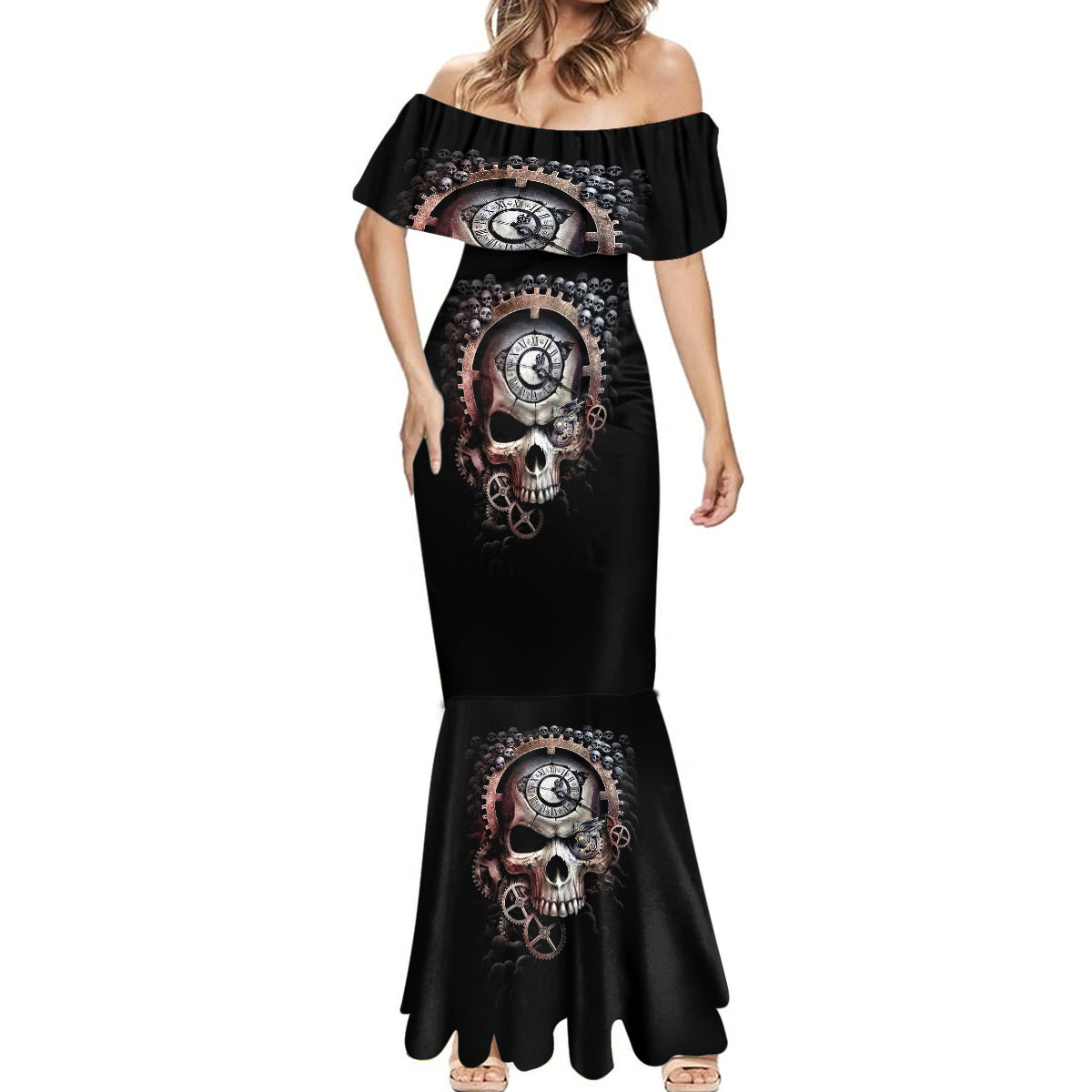 Skull Mermaid Dress Skull Grim Time Reaper - Wonder Print Shop