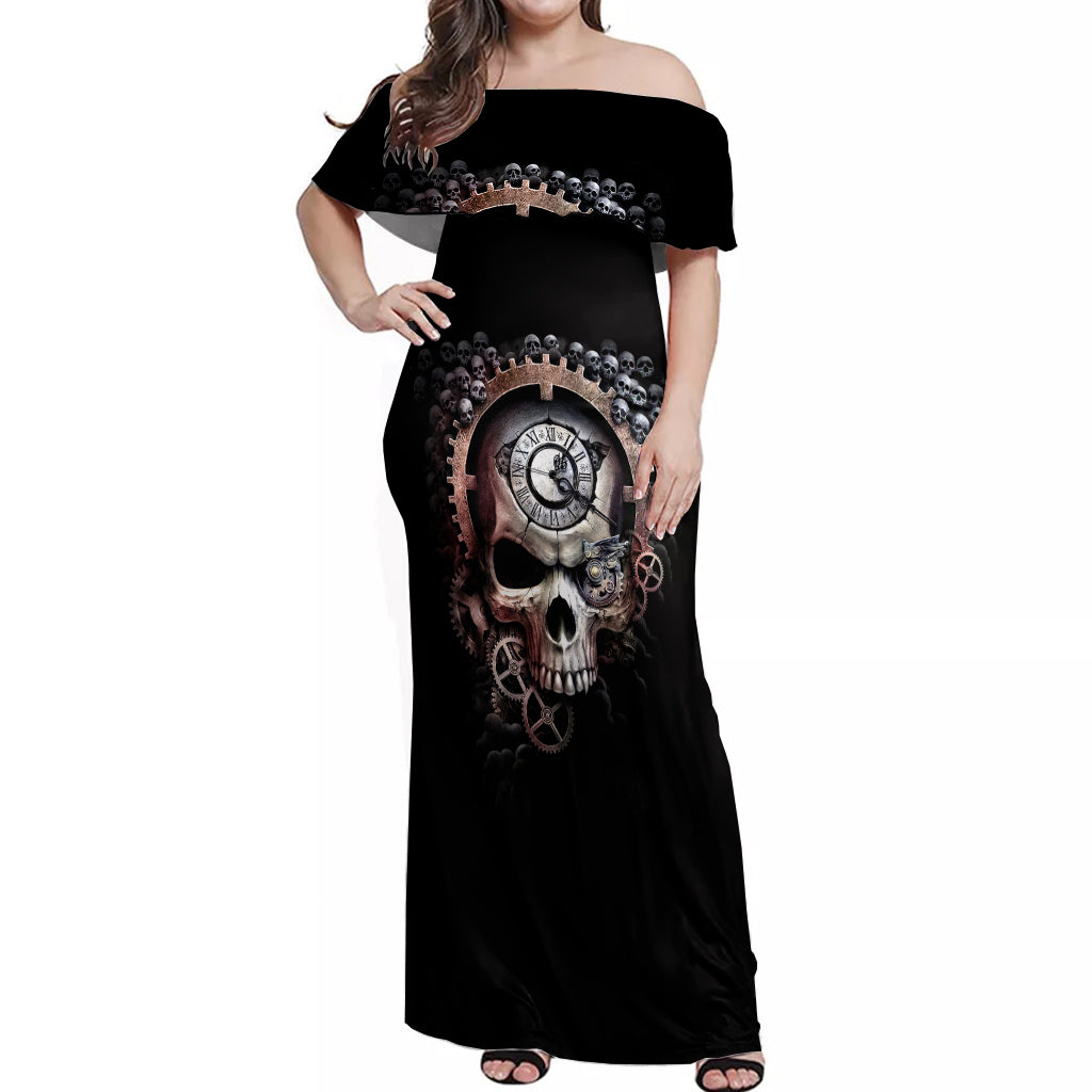 Skull Off Shoulder Maxi Dress Skull Grim Time Reaper - Wonder Print Shop