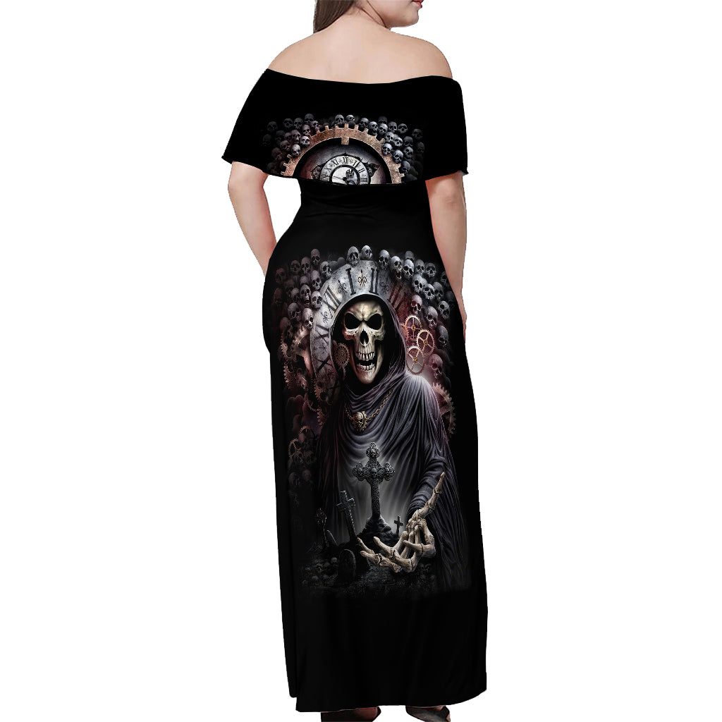 Skull Off Shoulder Maxi Dress Skull Grim Time Reaper - Wonder Print Shop