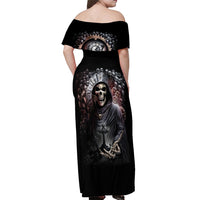 Skull Off Shoulder Maxi Dress Skull Grim Time Reaper - Wonder Print Shop