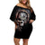 Skull Off Shoulder Short Dress Skull Grim Time Reaper - Wonder Print Shop