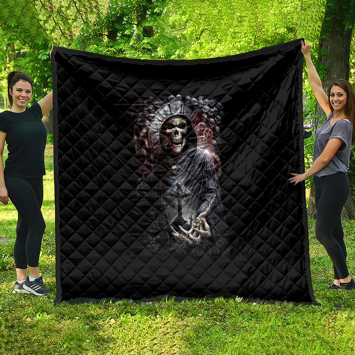 Skull Quilt Skull Grim Time Reaper - Wonder Print Shop