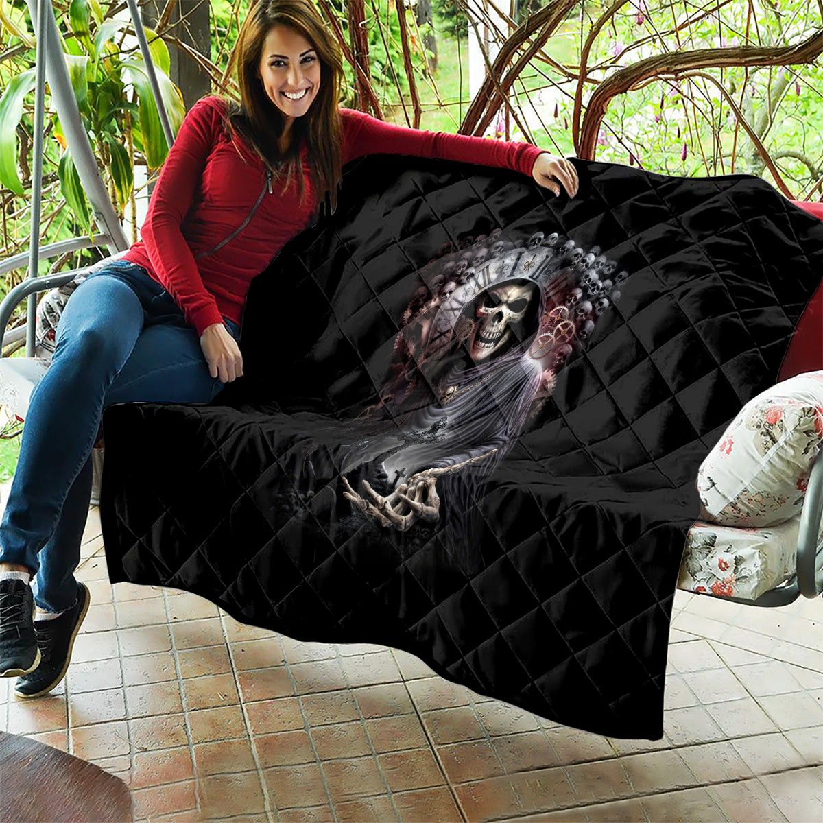 Skull Quilt Skull Grim Time Reaper - Wonder Print Shop