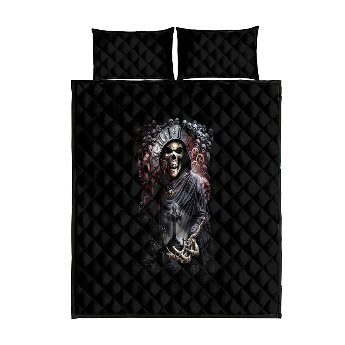 Skull Quilt Bed Set Skull Grim Time Reaper - Wonder Print Shop